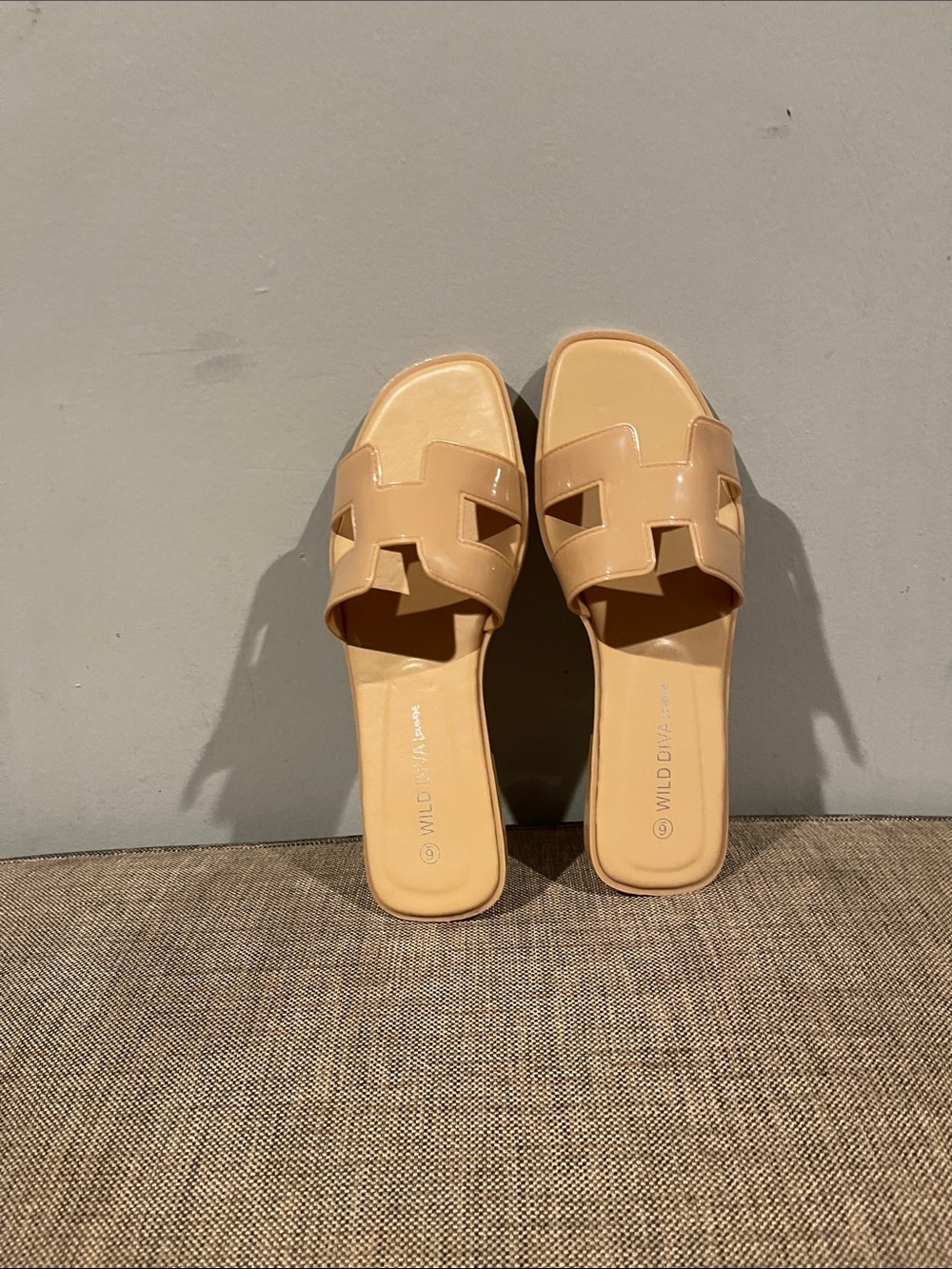 Wild Diva Nude Tan Slide Sandals - Open Cutout Upper